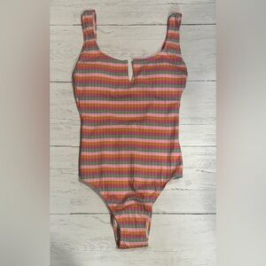 NWT Striped One Piece Swimsuit Women’s XS (Fits Small) Pink Orange Ribbed
